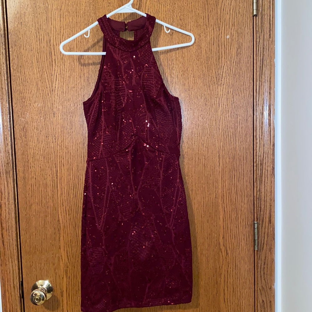 Charlotte Russe Wine Sequined Sleeveless Dress- S